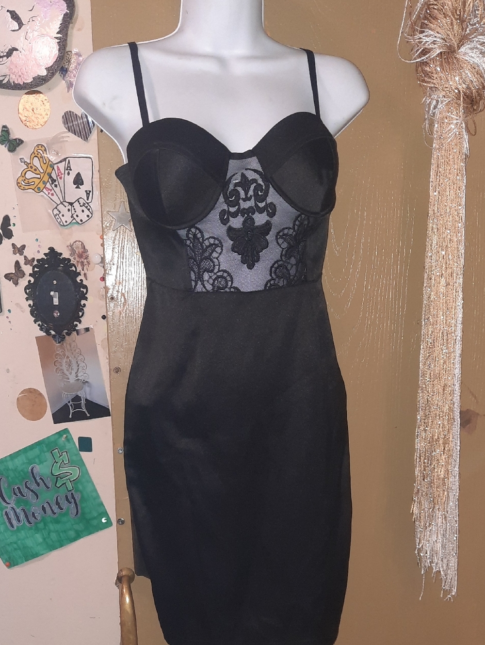 Charlotte Russe Black Lace-Front Bodycon Slip Dress